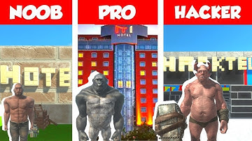 NOOB vs PRO vs HACKER - HOTEL BUILDING CHALLENGE IN ANIMAL REVOLT BATTLE SIMULATOR