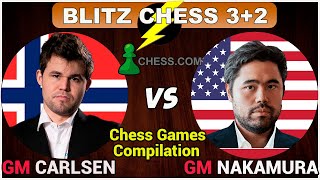 Magnus Carlsen vs Hikaru Nakamura | Blitz chess 3+2 | Compilation chess games.