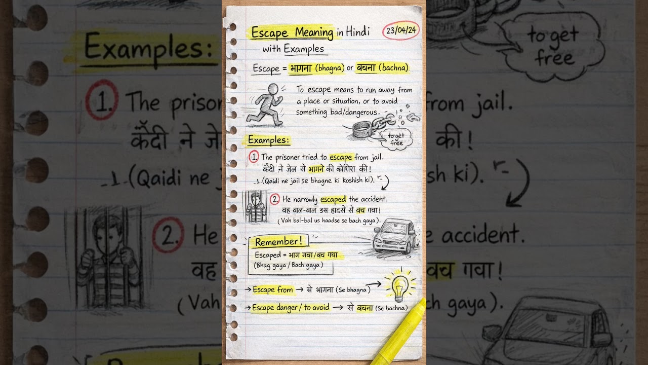 Meaning of Escape in Hindi |  Escape का मतलब क्या होता है? Word meaning