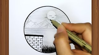 رسم سهل | تعلم كيف ترسم منظر طبيعي بالرصاص خطوة بخطوة للمبتدئين