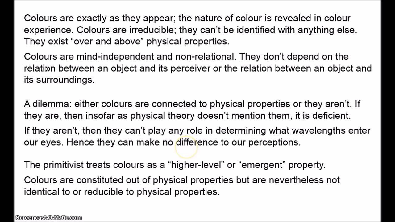 Philosophy of Colour 3.1 - Primitivism 1