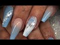 Acrylic nails - blue design set with glitter