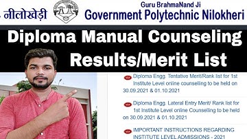 Haryana polytechnic Diploma Engg. 3rd Counseling Result/merit list || Nilokheri polytechnic 2021