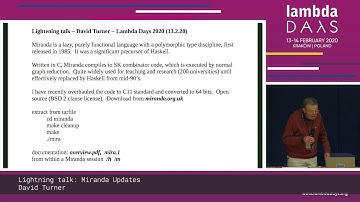 Lightning Talk - David Turner - Miranda Updates - Lambda Days 2020