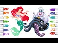 حورية البحر اريل قليلا صفحة التلوين مع ميمي - كيفية رسم ولون - الأيادي الصغيرة Disney Ariel & Witch