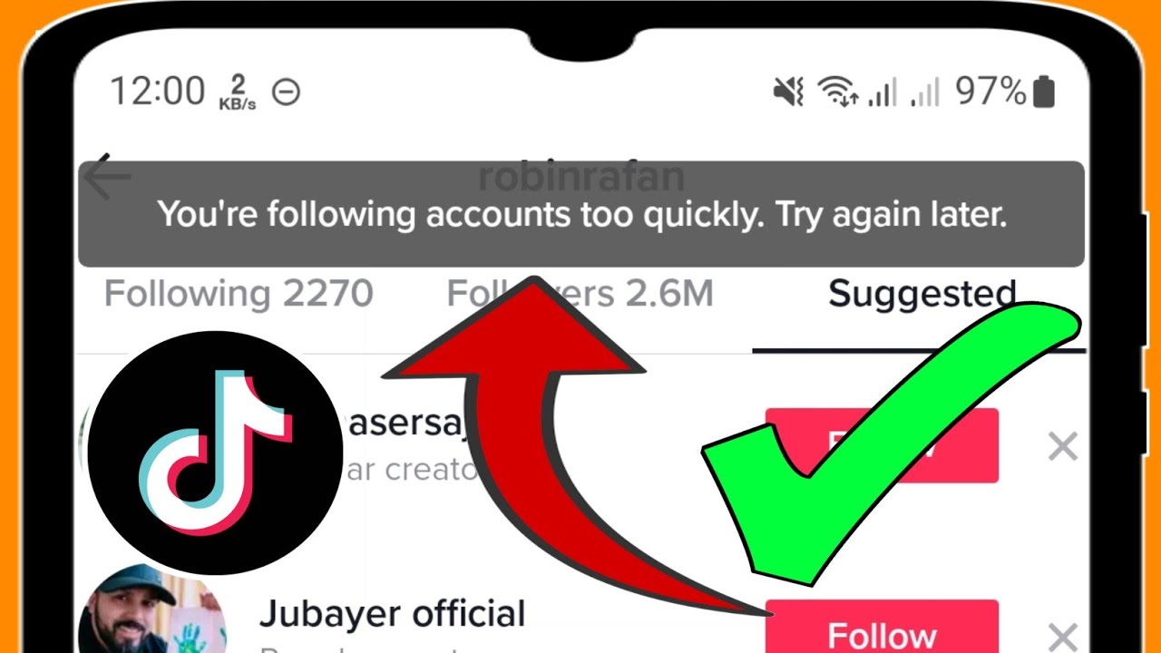 TikTok "You're following accounts too quickly. Try again later