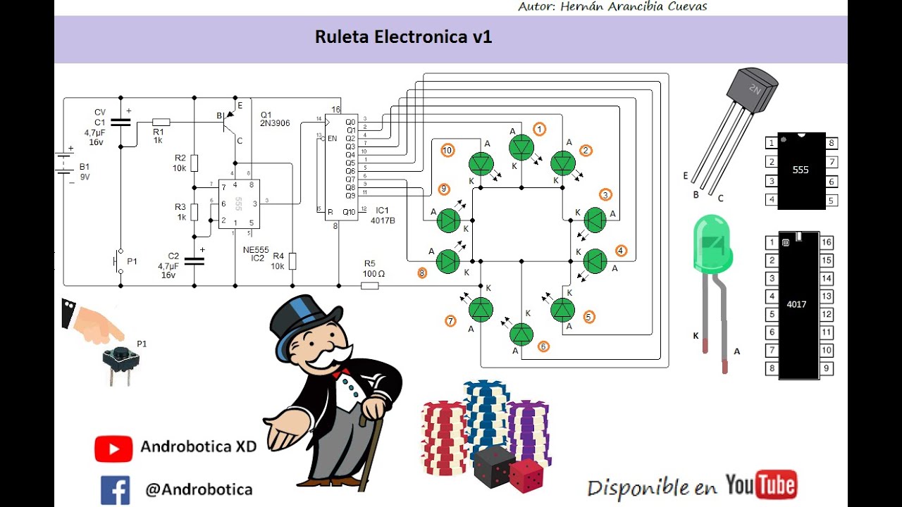 Ruleta electrónica con el 555 y el 4017 - YouTube