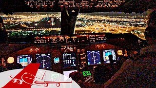 Boeing 747-400 NIGHT LANDING MIAMI - COCKPIT VIEW