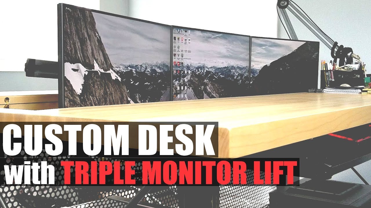 Triple Monitor Lift On Custom Desk Youtube