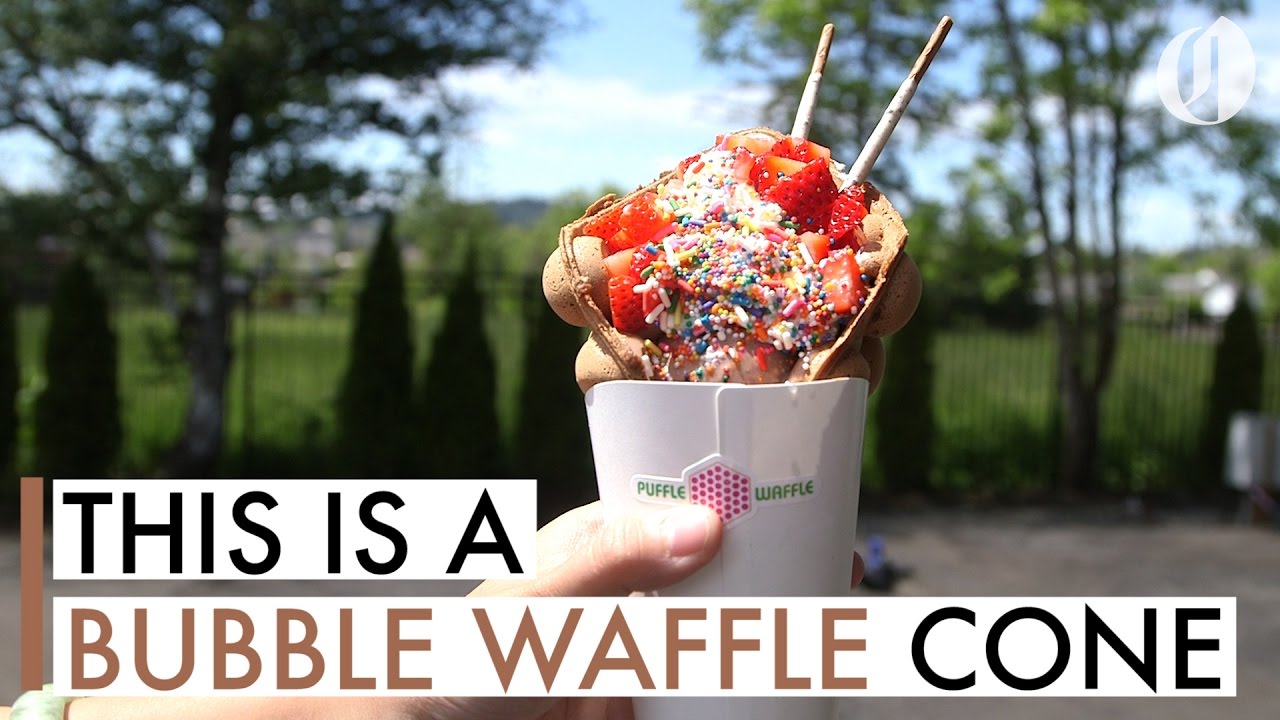 Bubble waffle cones brought to Oregon food cart - YouTube