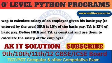 Calculate Salary of Employee in Python || Calculate Payroll in Python || TA, DA, HRA, Basic Pay ||
