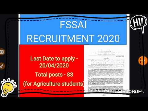 FSSAI RECRUITMENT 2020 || LAST DATE TO APPLY - 20/04/2020