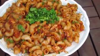 طريقة عمل مكرونة الدجاج بالصلصة الحمراء  Chicken pasta with red sauce