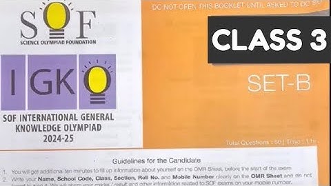 SOF IGKO Class 3 Set B 2024-25 Question Paper | Class 3 General Knowledge Olympiad | SOF IGKO#igko