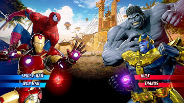 Spider-Man & Ironman Vs Black Hulk & Thanos [Very Hard AI] | Marvel vs Capcom: Infinite