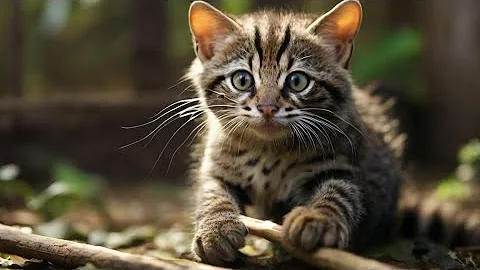 Watch the video about Adorable Serval Kitten Playing with Wand Toy