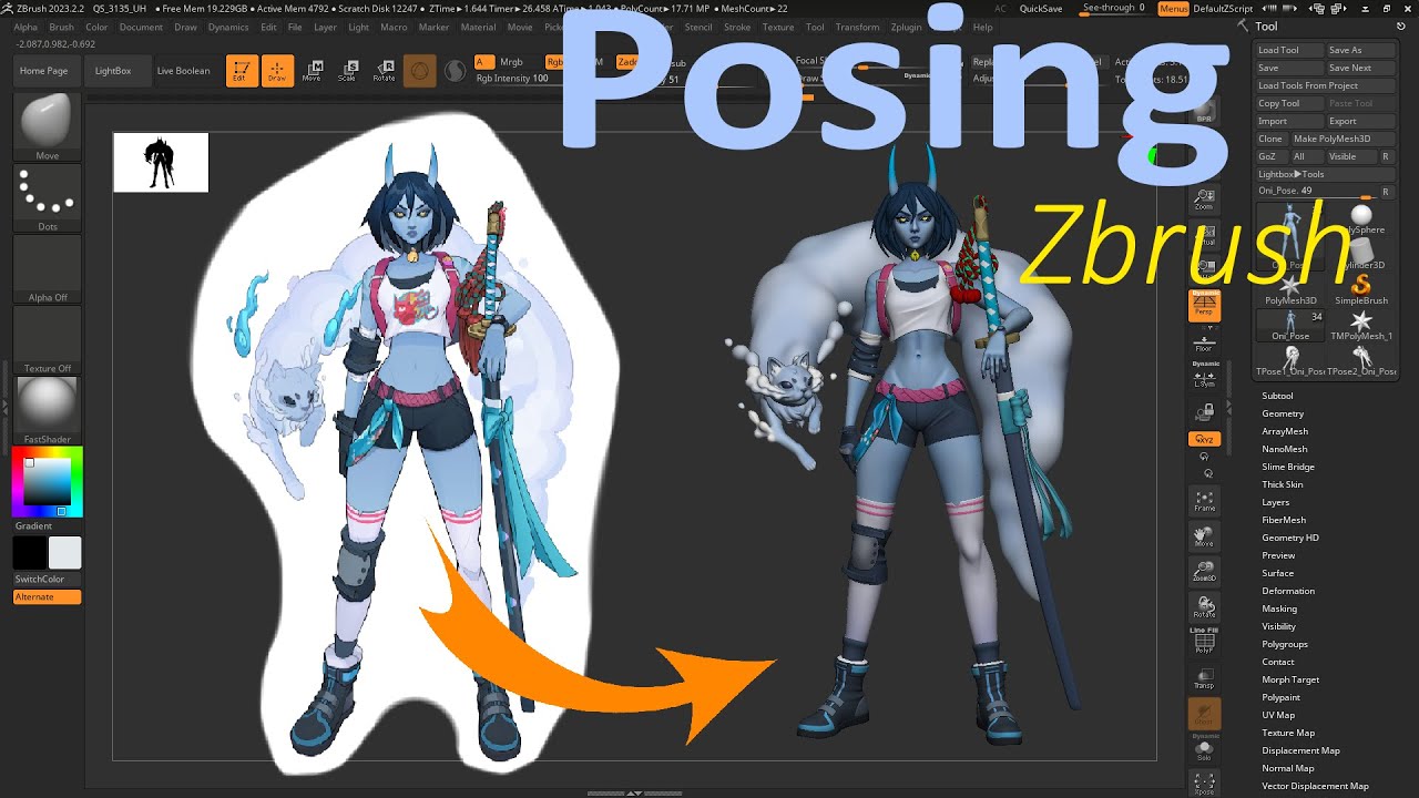 Character Posing in Zbrush | Timelapse - YouTube