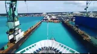 Carnival Fantasy entering the shipyard for the dry dock.
