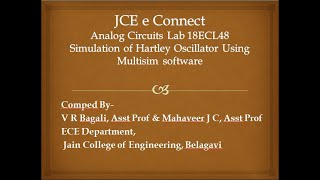 Simulation using Multisim, Hartley oscillator, V R Bagali/ Mahaveer J C