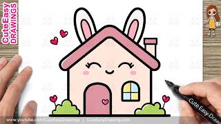 how draw cute bunny house easy kawaii bunny house drawing