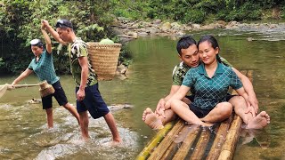 A picnic full of joy and happiness  harvesting snails and crabs together to sell