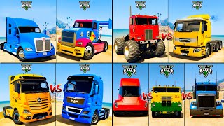 Monster Truck vs Tesla Truck vs Big Wheels Truck vs Fire Truck - GTA 5 Trucks Which is Best?