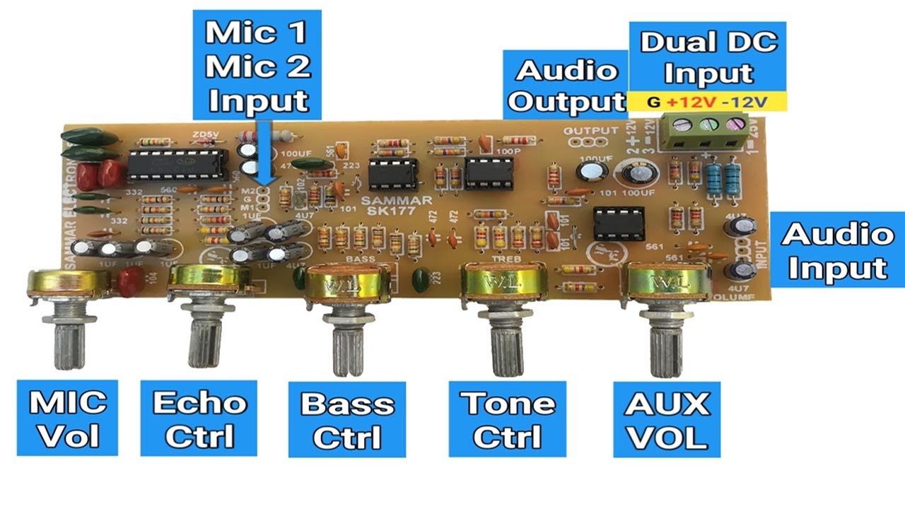 Bass Treble with Microphone input - Echo Mixer Circuit