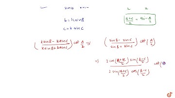 In any `DeltaABC` (i)`tan((B-C)/2)=((b-c)/(b+c))cot(A/2)` (ii) `tan((A-B)/2)=((a-b)/(a+b))cot(
