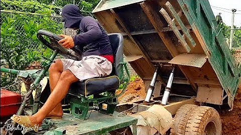 Homemade tractor with horizontal head, dump truck to fill the garden