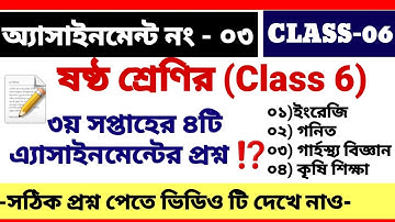 class 6 ৩য় সপ্তাহের এ্যাসাইনমেন্টের প্রশ্ন / Assignment question / Class 6 3rd assignment question