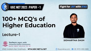 Higher Education System for UGC NET Paper 1 [100+ MCQ] | L1 | IFAS