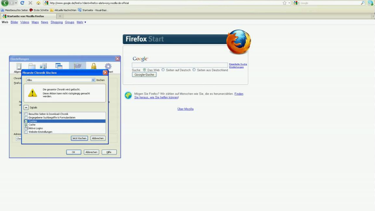 Update Schnell und einfach den Cache und die Cookies im Firefox 3 löschen