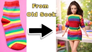 NO SEWING MACHINE! DIY Doll Dress from OLD SOCK Transformation (Hand-Sewing)