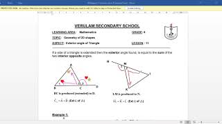 Lesson 11 Exterior Angle of a triangle Grade 8 Maths