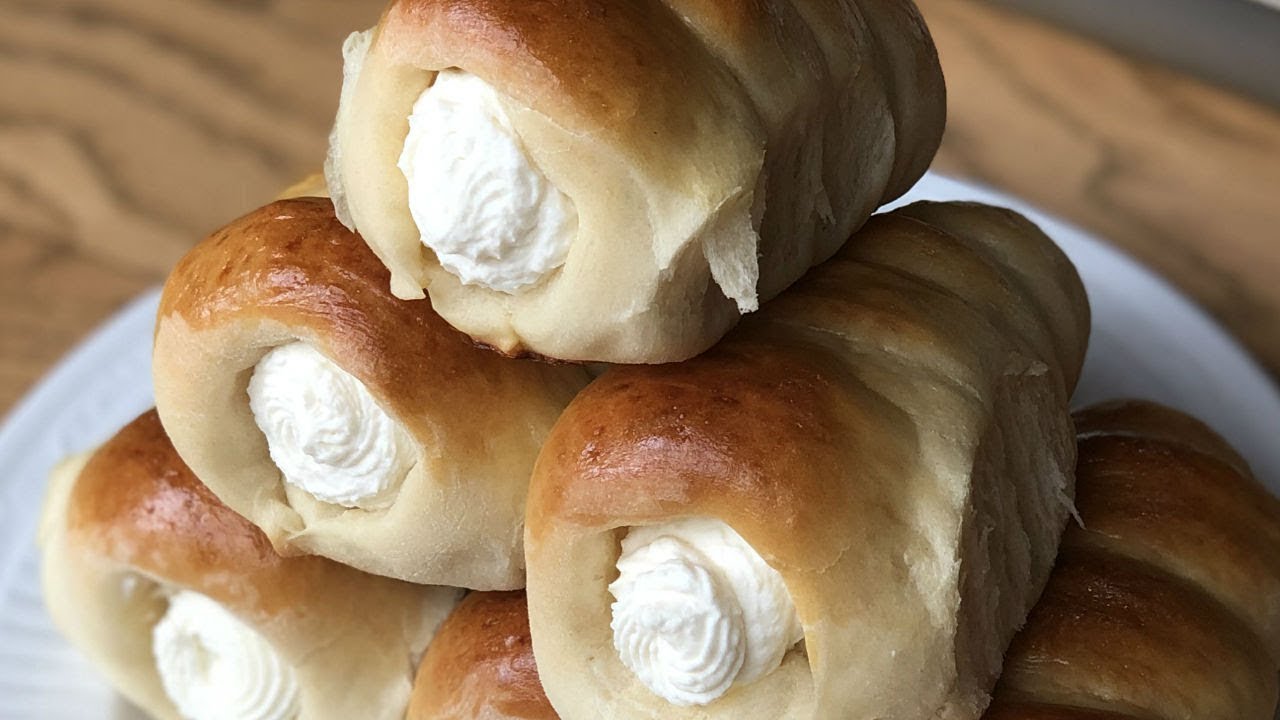 Cream Filled Bread Cones (奶油面包卷) | The Chinese Cuisine