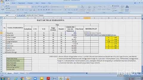 Tugas UAS Computer Membuat Daftar Nilai Mahasiswa dengan fungsi IF
