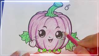 Instructions for coloring a picture of a lovely purple pumpkin