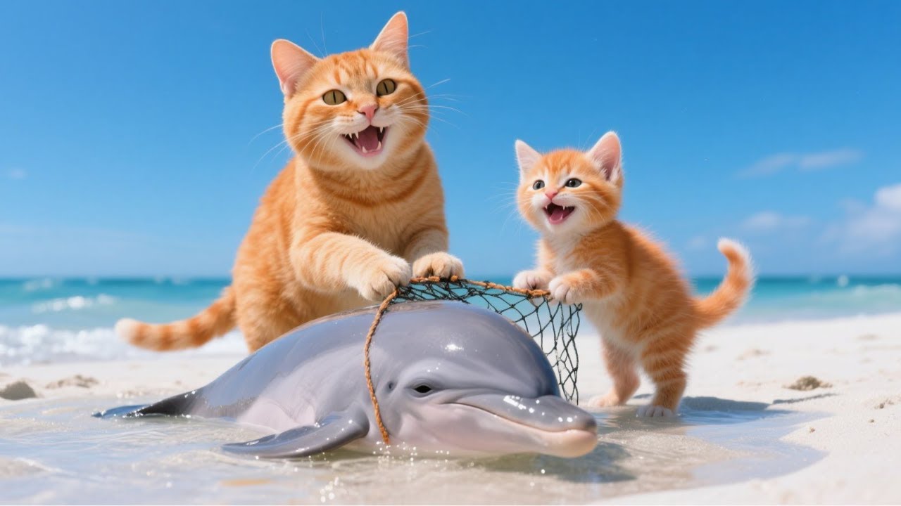 Mama Cat and Kitten Help Dolphin, Dolphin Returns Gratitude With A ...