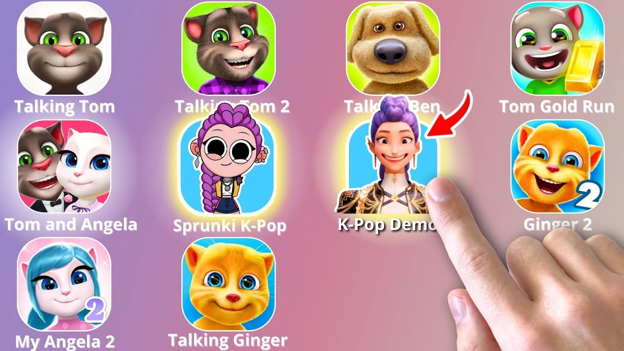 Talking Tom Gold Run,KPop Demon Hunters,Roblox,Talking Tom,Talking Ben,Sprunki Incredibox,Angela