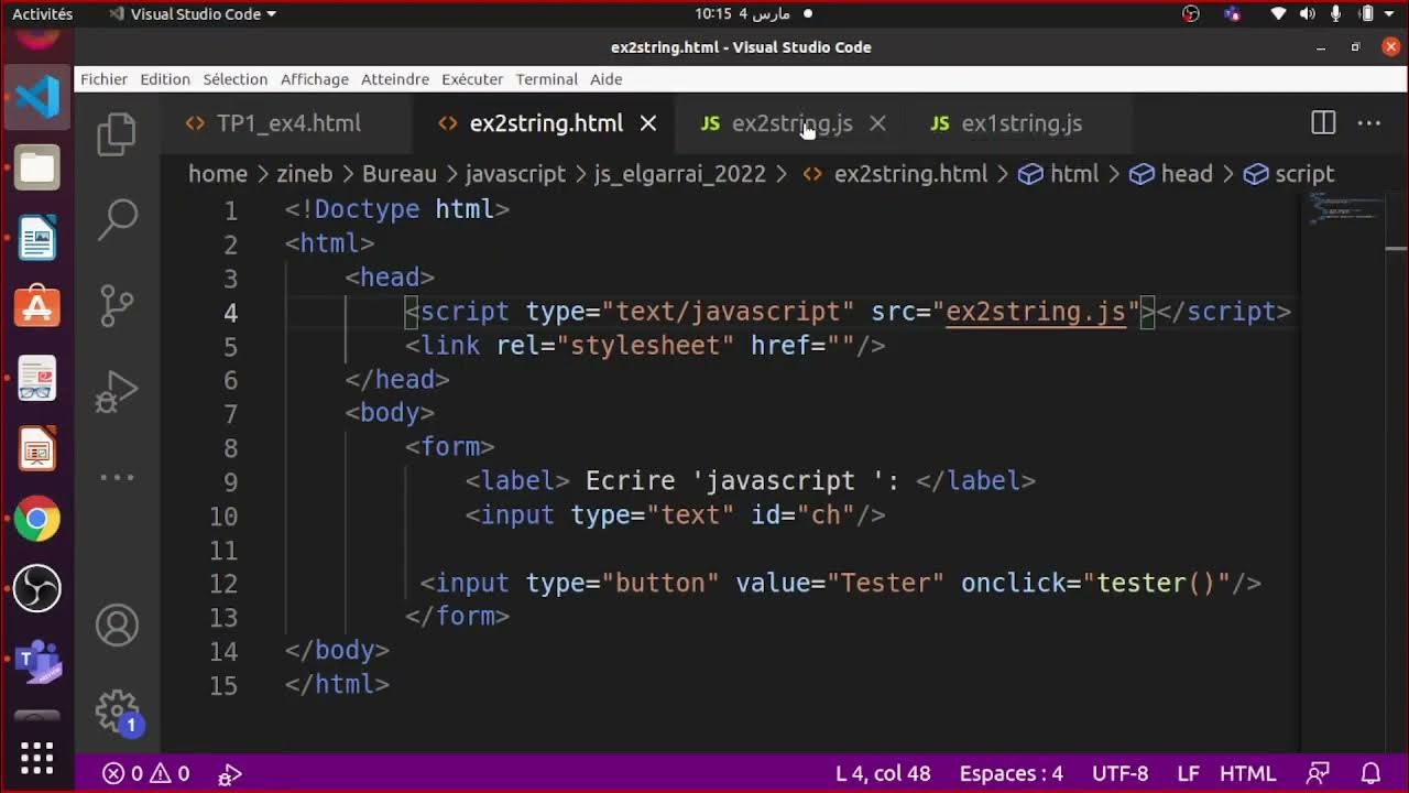 javascript Vidéo 10 exercice 2 la classe String YouTube