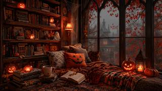 Cozy Reading Nook in a Halloween Ambience | Haunting Piano & Cello with Rain | Dark Academia Music screenshot 5