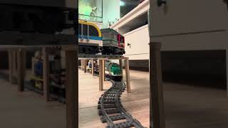 Two LEGO trains. One Jenga bridge.