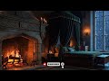 Snow Falling Outside Medieval Bedroom Window 🌨️ Fireplace Ambience (3 Hours)