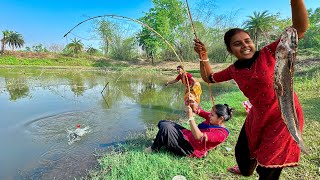 Fishing Video🎣🎣 | Amazing Hook Fishing by Two Village Woman #fishing #hook_fishing #bigcat_fishing