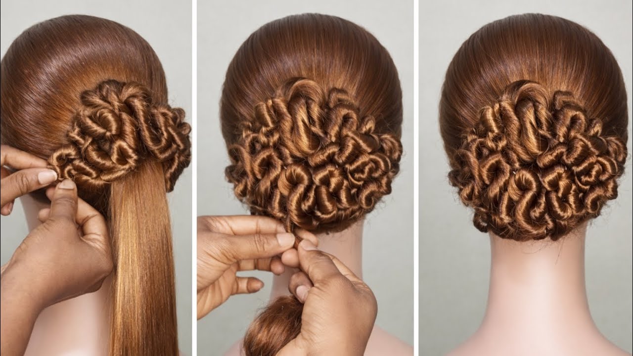 “Elegant Curly Bun Hairstyle Tutorial | Easy Low Bun for Weddings & Special Occasions”