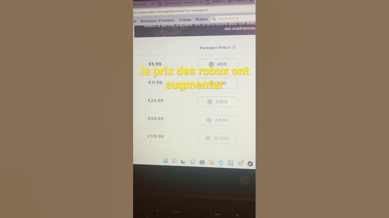 Le prix des robux ont augmenter YouTube
