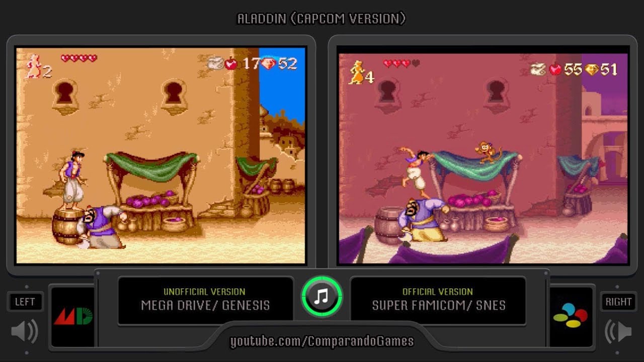 difference between aladdin games snes