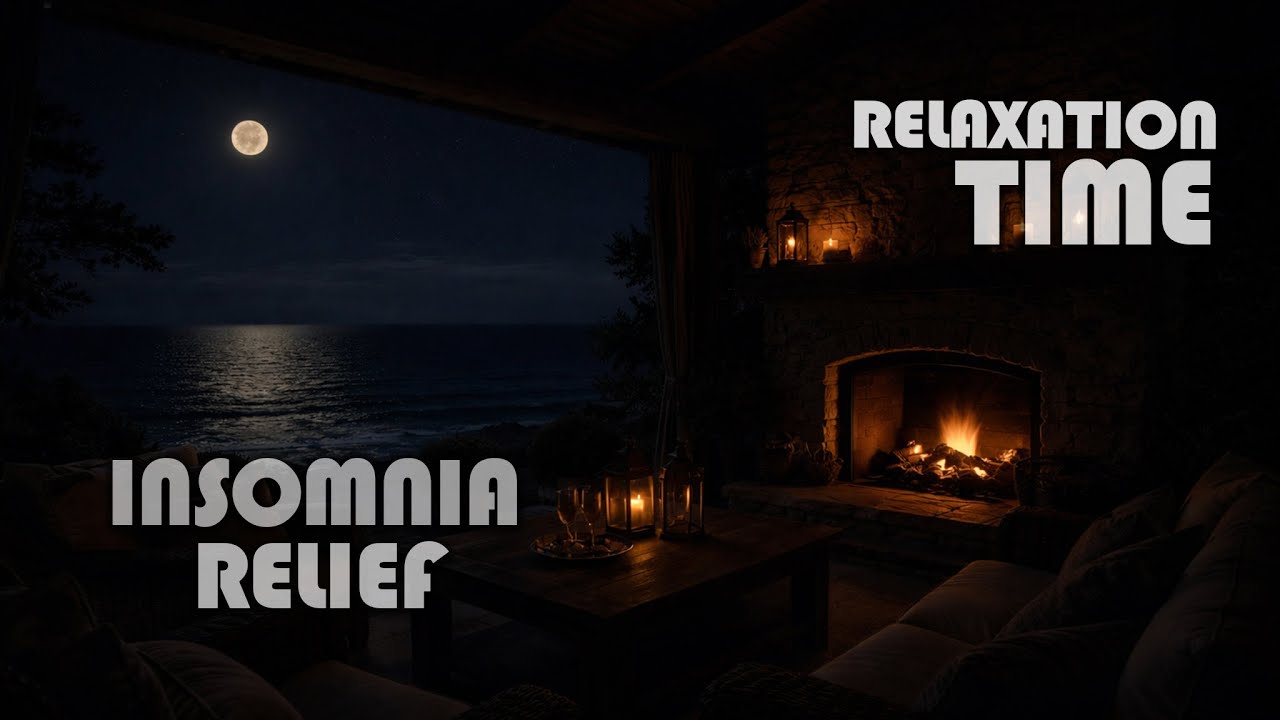 Cozy Place with Sea View at Night 🔥🌊 | Fireplace Ambience, Ocean Waves & Deep Relaxation