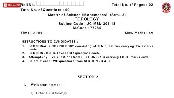 MSC 3RD SEM MATHEMATICS TOPOLOGY NOV 2019 | PTU