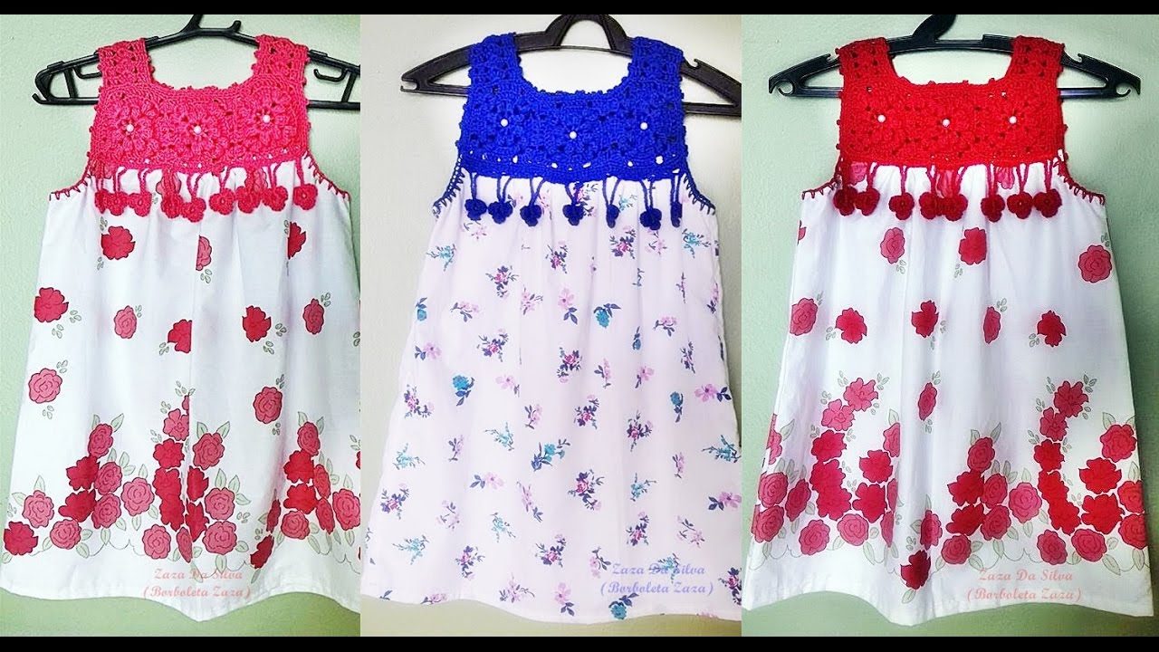 vestido de croche e tecido para bebe